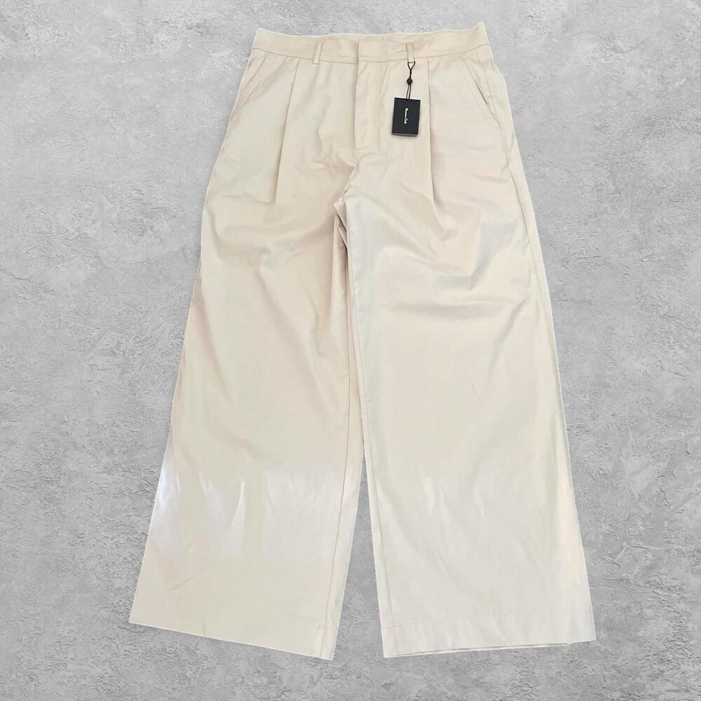 Massimo Dutti Pleated Wide Leg Pants Beige Sand 10 Office Siren